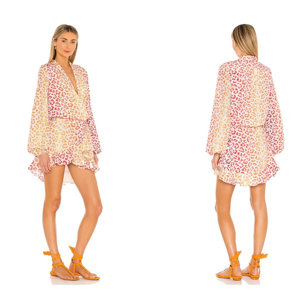 Rococo Sand x Revolve Avana Dress Orange Pink Leopard Print Mini Dress Medium